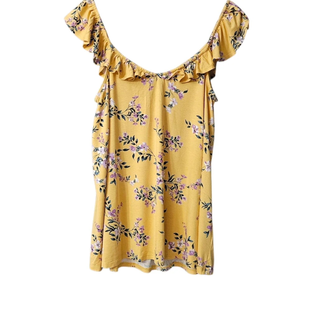 Torrid Floral Ruffle Tank Top V-Neck NEW 1X Torrid Size 1 Yellow - Picture 2 of 11
